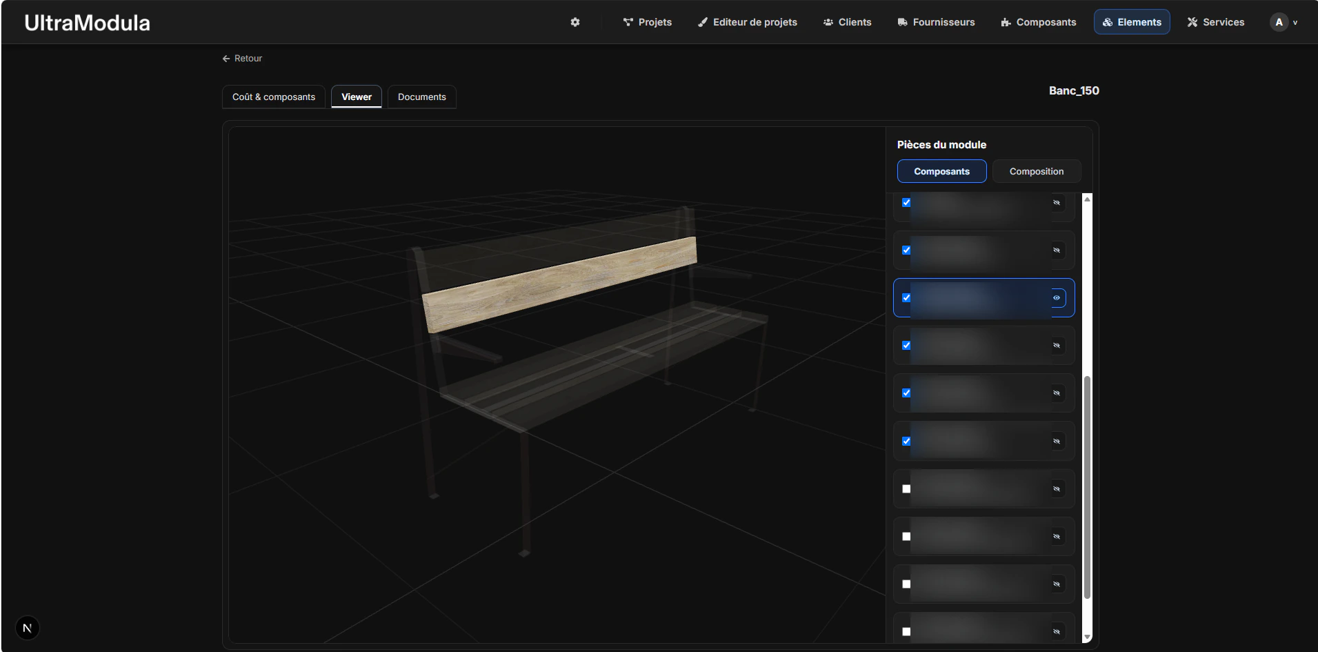Ultra Modula component viewer with internal references concealed